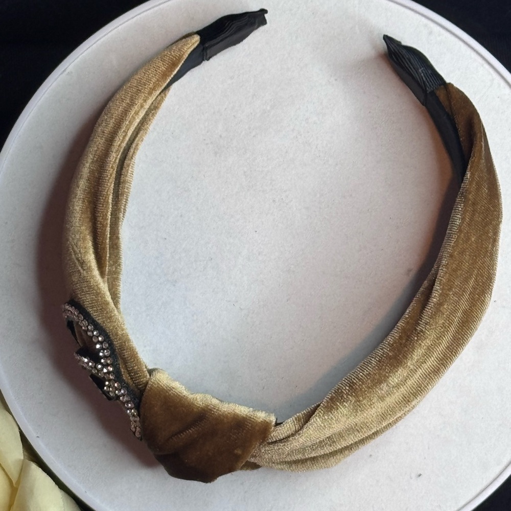 Tan Velvet Rhinestone Headband - Picture 6 of 14